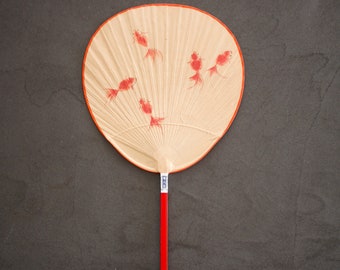 Japanese Uchiwa / Handmade Paper Fan / Gold Fish Design / Traditional Paper Fan