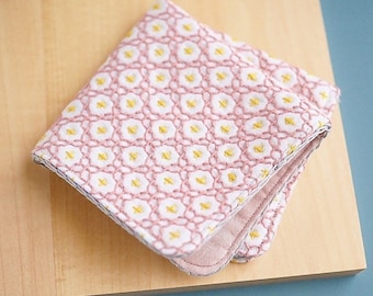 Sashiko Floral Pink Handkerchief / Handmade handkerchief with beautiful Japanese embroidery by Kamome Style