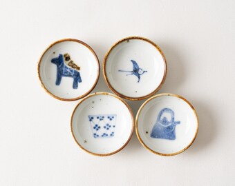 Handmade Tiny Dish Set by Tobe Ware / Mamezara Set of 4 / Japanese Ceramics / Handmade Small Dish