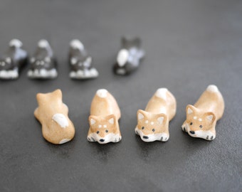 Shiba Hashioki Set / Handmade 4 Shiba Chopstick Rests / Ceramic Shiba Dog / Kuroshiba by artisan