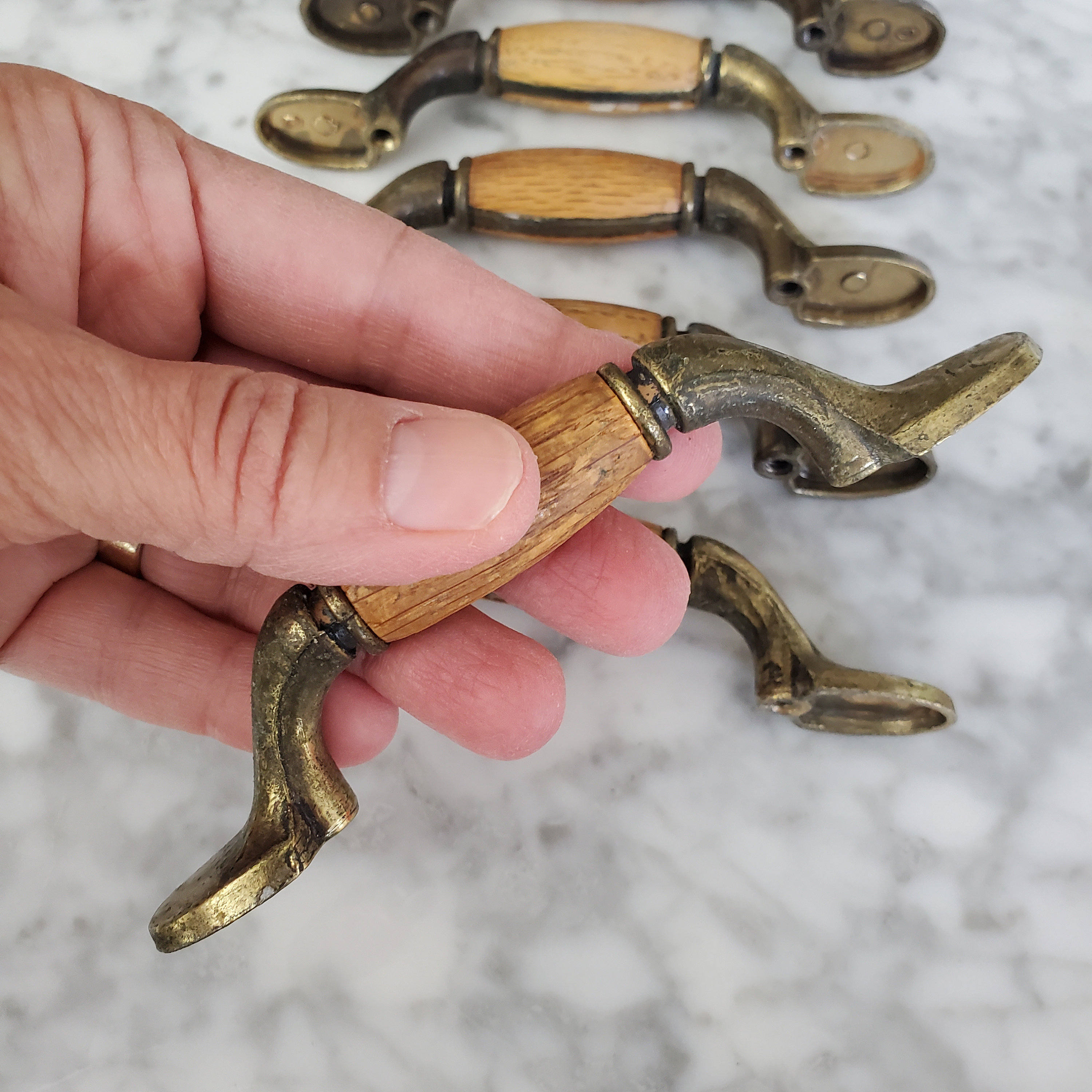 Vintage Hardware, Brass & Oak Wood, Gold Tone, Drawer Pull, Door Pull ...