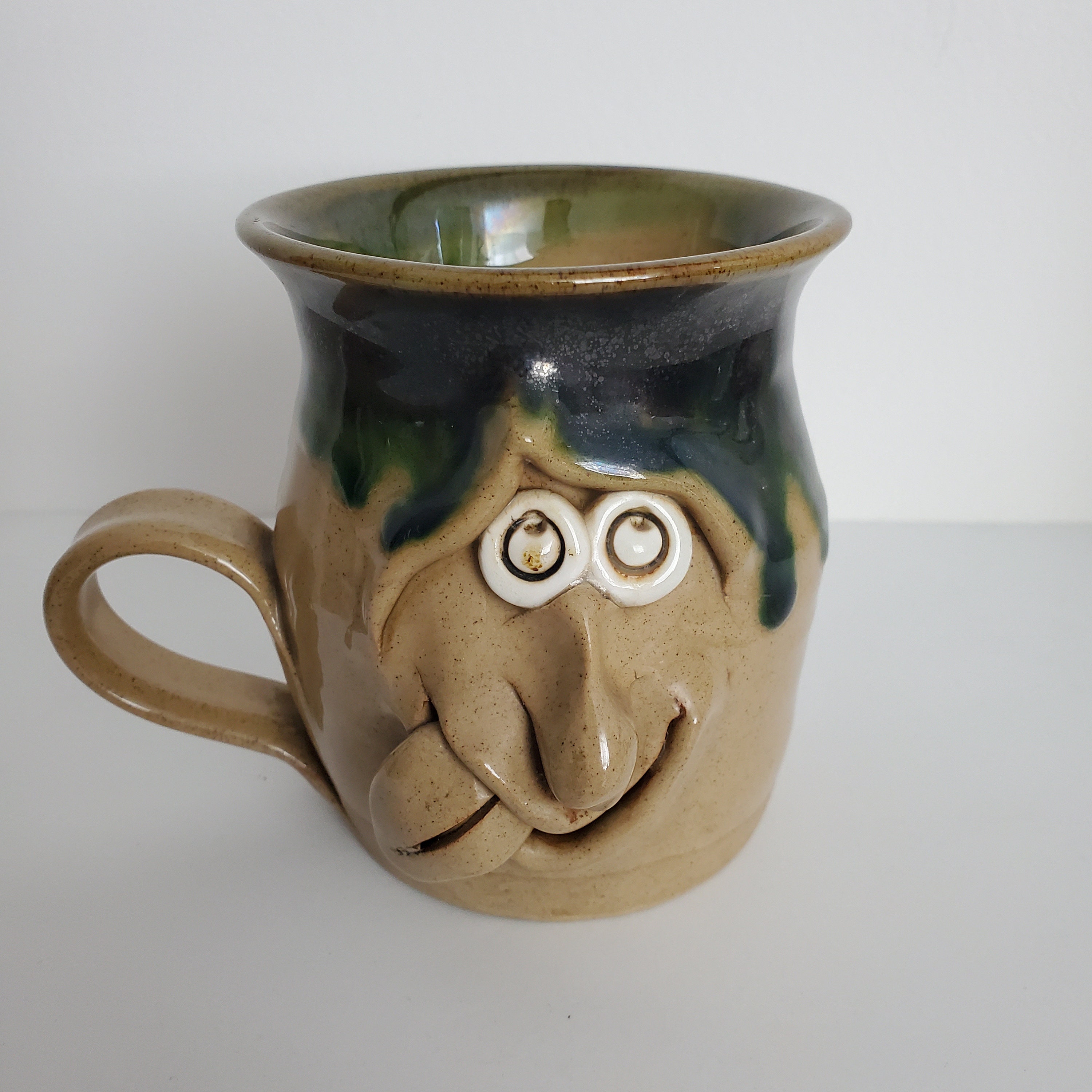 Ugly Face Mug Stein Mustache Man Vintage American Studio Pottery Folk Art