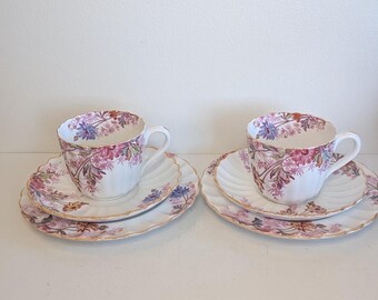 Vintage Spode Copeland Chelsea Garden Bone China Teacup Trio Set, Floral Tea Cup Saucer and Dessert Plate, Floral Teacup Trio, Gold Gilt