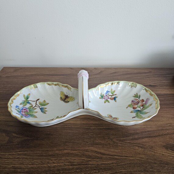 Vintage Herend Queen Victoria Divided Dish, Two Part, Relish