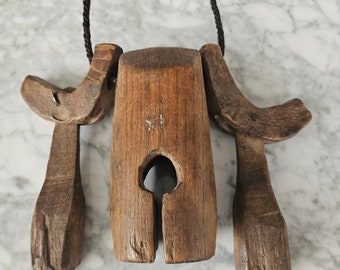 Carved wood goat bell, wooden wind chime, primitive bell, cow wooden bell, outdoor bell, wood carved folk art, Wood Clacker