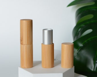 5/100pcs 5ml Handmade Natural Bamboo Wooden Empty Lip Balm Tubes Container, Silver/Gold Color Lipstick Tube, DIY Beauy Supplies, 121mm Dia
