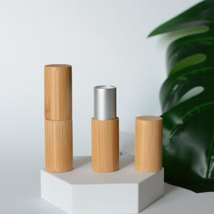 5/100pcs 5ml Handmade Natural Bamboo Wooden Empty Lip Balm Tubes Container, Silver/Gold Color Lipstick Tube, DIY Beauy Supplies, 121mm Dia