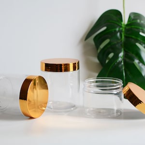 1-100pcs 4 oz 5 oz 7 oz 8 oz Clear Plastic Cosmetic Beauty Lotion Butter Scrub Balm Oil Container with Shiny Gold Lid, Cream Jar, Wholesale