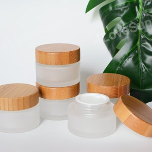 50g 50ml Natural Bamboo Wooden Empty Glass Cream Jar Container, DIY Beauty Travel Bottles, Refillable Cosmetic Packaging, Wholesale