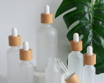 15ml 30ml 50ml 100ml Eco Natural Bamboo Wooden Frosted Glass Essential Oil Dropper Bottles, SPA Massage Oil Treatment Packaging, Wholesale