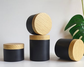 5oz 7oz 8oz Matte Black PET Cosmetic Cream Jar Container, Plastic Bamboo Wood Grain Body Balm Oil Butter Scrub Container Bottle, Wholesale