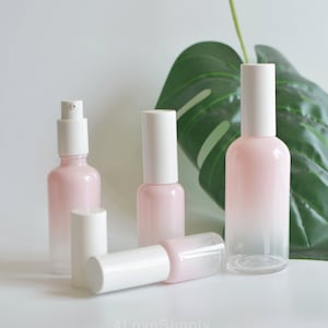 1-200pcs 15ml/30ml/50ml/100ml Serum Lotion Pump Bottle Cosmetic Packaging Gradient Pink Glass Bottle With White Pump Top Empty Bottle Bulk