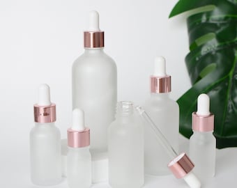 10/200pcs 10ml 20ml 30ml 50ml 100ml  Frosted Glass Dropper Bottle with Rose Gold Cap, Essential Oil Dropper Bottle, Bulk, Packaging Supplies
