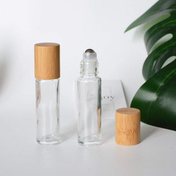 3/500px 10ml Natural Bamboo Wooden Glass Roller Bottles, Essential Oil Roller Bottles, Steel roller-ball, Fragrance Perfume Roller Bottles