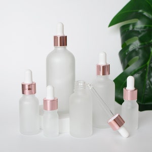10/200pcs 10ml 20ml 30ml 50ml 100ml  Frosted Glass Dropper Bottle with Rose Gold Cap, Essential Oil Dropper Bottle, Bulk, Packaging Supplies