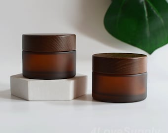 50g Amber Cream Jar Black Wood  Matte Amber Glass Facial Cream Jar Facial Skin Care JAR Cosmetic Packing Wholesale 2025 New Cream Jars Bulk