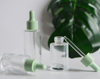 1-200pcs 20ml 30ml 50ml 60ml 80ml 100ml Clear Glass Green Dropper Bottle, Cosmetic Skin Care Essential Oil Serum Pipette Bottle, Wholesale