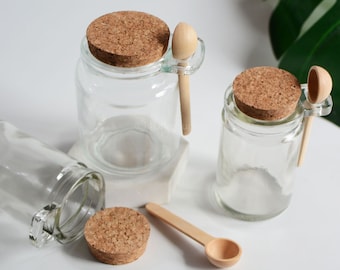 100ml 250ml Clear Glass Beauty Bath Salt Jar Container, Natural Wooden Spoon Salt Jar, Wholesale