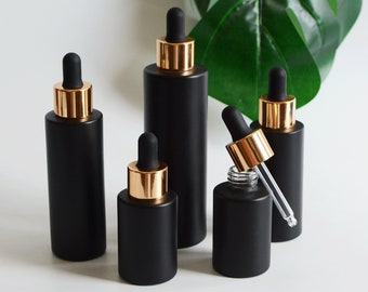 1-200pcs Luxury Dropper Bottles 30ml 50ml 60ml 80ml 100ml Matte Black Gold Night Essential Oil Skin Care DIY Cosmetic Packaging Wholesale
