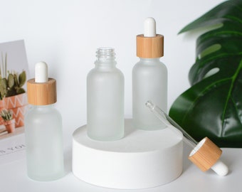 3px/200px 30ml 1oz Natural Bamboo Frosted Glass Dropper Bottles, Essential Oil Bottles, Makeup Packaging, Dropper Bottles Cosmetic Container