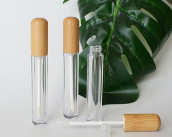 1/200pcs 6ml Natural Bamboo Wooden Clear Lip Gloss Tubes, Empty, DIY Cosmetic Packaging Container, Lip Care Balm Tubes Bottle, Wholesale