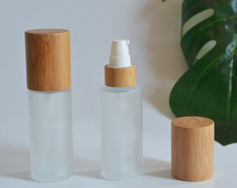 30 ml 50 ml 100 ml 120 ml 150 ml Bouteilles de sérum de lotion en verre givré en bois de bambou naturel, bouteille de traitement du visage, bouteilles de voyage cosmétiques, en vrac