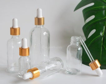 1pc-200pcs 5ml-100ml Empty Clear Glass Essential Oil Dropper Bottles in Gold Cap, Aromatherapy Hair Oil Dropper, Vials, Cosmetics, Wholesale