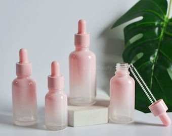 1-200pcs 5ml-100ml Gradient Pink Glass Essential Oil Dropper Bottles, Cosmetic Beauty Skin Care Facial Serum Oil Pipette Bottle, Wholesale