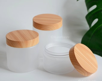 1pc-200pcs 5oz 7oz 8oz PET Plastic Cream Jar Container, Woodgrain, Light Weight, Cosmetic Self Care Body Butter Scrub Bottle, Wholesale