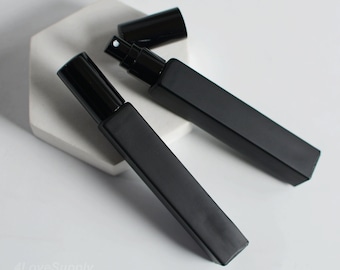 1-200 piezas de tubos de spray de 10 ml de vidrio negro mate, pulverizador de niebla fina, fragancia corporal, portátil para viajes, perfume para hombre, embalaje de perfume al por menor