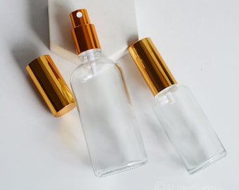 1-200pcs Clear Glass Gold Mist Spray Bottles With Pipe 15ml-100ml Essential Oil Container Room Body Travel Portable Fragrance Bulk