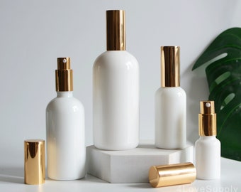 1-200 peças de frasco de bomba de loção de soro de luxo com tampa de bomba dourada clara, frasco de vidro branco puro, recipiente de óleo essencial, protetor solar facial de luxo a granel