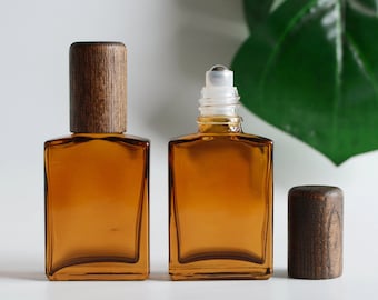 1-200pcs 30ml  Eco Natural Bamboo Square Brown Glass,Black Bamboo Essential Oil Roller Bottle, SPA Oil Roll on Bottle, Wholesale