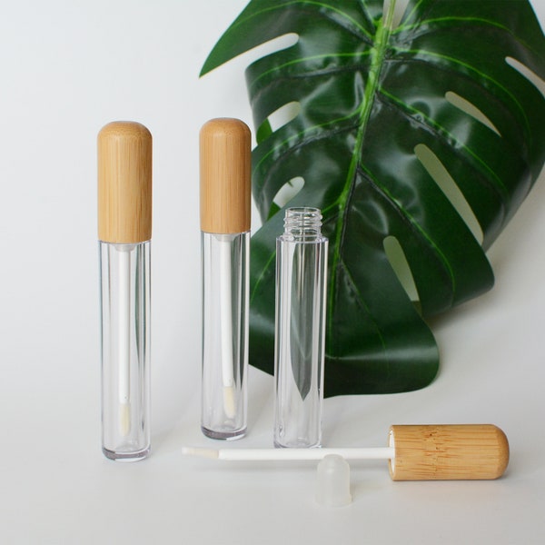 1/200pcs 6ml Natural Bamboo Wooden Clear Lip Gloss Tubes, Empty, DIY Cosmetic Packaging Container, Lip Care Balm Tubes Bottle, Wholesale