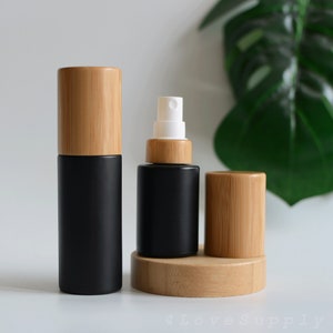 1-100pcs 30ml 50ml 60ml 80ml Empty Spray Bottle Matte Black Glass Natural Bamboo Room Mite Removal Spray Natural Wooden Fragrance Wholesale