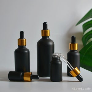 1-200px 5ml-100ml flacone contagocce per olio di siero in vetro nero opaco, flacone contagocce per olio E, flacone contagocce per olio essenziale di siero per la cura della pelle, all'ingrosso