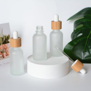 3px/200px 30ml 1oz Natural Bamboo Frosted Glass Dropper Bottles, Essential Oil Bottles, Makeup Packaging, Dropper Bottles Cosmetic Container