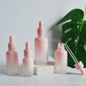 1-200pcs 5ml-100ml Gradient Pink Glass Essential Oil Dropper Bottles, Cosmetic Beauty Skin Care Facial Serum Oil Pipette Bottle, Wholesale