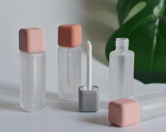 5ml Square Matte Lip Gloss Tube Container, Cosmetic Lip Care Oil Brush Tube, DIY Handmade Lipgloss Stick Balm Container Supplies, Wholesale