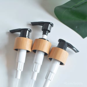 1-200 pezzi 24 mm 24/410 Dimensioni Nero Pompa Erogatore Lozione Superiore, Pompa Erogatore Shampoo Superiore, Legno di Bambù Naturale, Testa Pompa di Ricambio, All&#39;ingrosso