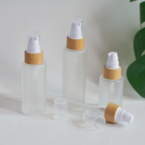 30ml-120ml Natural Bamboo Wooden Lotion Pump Bottles, Frosted Glass Cosmetic Essential Oil Bottles, Beauty Packaging Containers, Wholesale