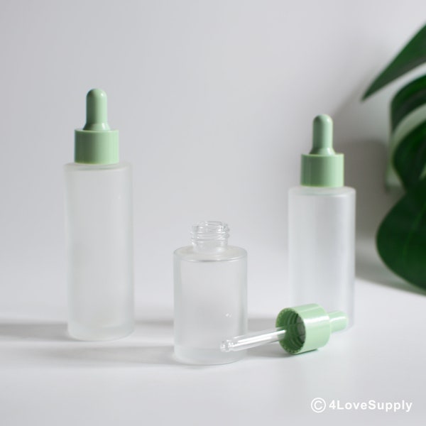 1-200pcs 30ml 50ml 60ml 80ml 100ml Cosmetic Flat Frosted Glass Essential Oil Dropper Bottles, Skincare Hair Herb Serum Oil Packaging