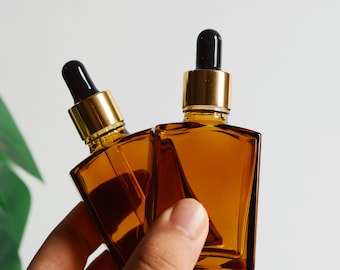 1-100pcs 30ml 1oz Hot Sale Serum Lotion Dropper Bottle Amber Square Glass Gold Cap Empty Essential Oil Container Customization Bulk Order