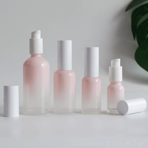 1-200pcs 15ml/30ml/50ml/100ml Serum Lotion Pump Bottle Cosmetic Packaging Gradient Pink Glass Bottle With White Pump Top Empty Bottle Bulk