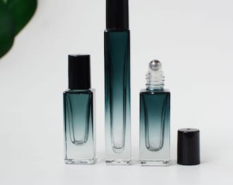 5ml 10ml Roller Tubes Beautiful Gradient Blue Square Glass Black Cap Roller High Quality Cosmetic Packaing Lip Oil Luxury Moisturize Roller