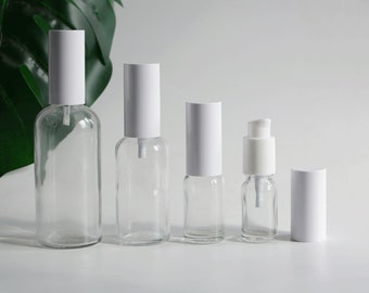 1-200pcs 15ml 30ml 50ml 100ml Clear White Lotion Bottles Transparent Glass White Lotion Pump Head Skin Care Packaging Wholesale