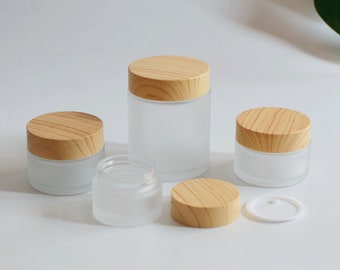 5g 15g 30g 50g Cream Jar Essential Oil Container Facial Cream Skin Care Cosmetic Packaging Wooden Look Cap Frosted Glass Wholesale