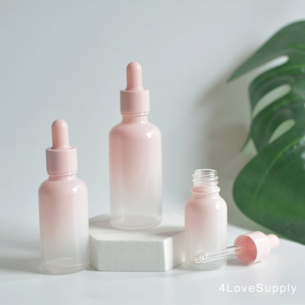 1-200pcs 5ml-100ml Gradient Pink Glass Perfume Liquid Serum Dropper Bottles Cosmetic Beauty Skin Care Facial Essential Oil Bottle Bulk Order