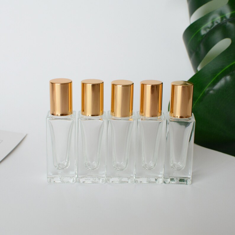 Perfume Roller Bottle 6ml Empty Cube Square Gold Glass Essential Oil Perfume Roller Bottle Glass Roll on Bottle Bulk Essential Oil Roller