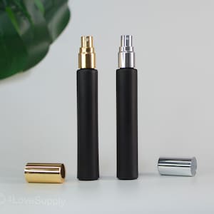 1-200 tubos de spray de 10 ml, dorados/plateados, de vidrio negro mate, finos, para fragancia corporal, portátiles, para viajes, perfumes de lujo para hombre, a granel.